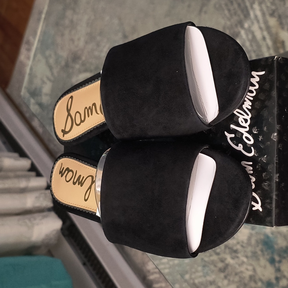 Sam Edelman Black Suede Open-Toe Slide Sandals - Picture 3 of 7